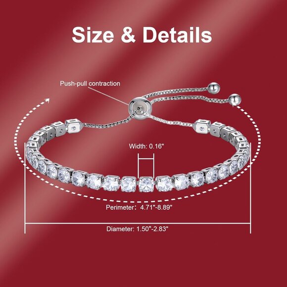 Elegant Silver Tennis Bracelet with Cubic Zirconia - Adjustable & Skin-Friendly - Picture 4 of 7